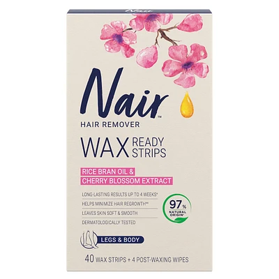 Bandes de cire prêtes à utiliser pour les jambes et le corps avec de l’huile de son de riz de source 100 % naturelle