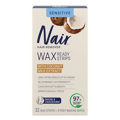 Bandes de cire prêtes à utiliser pour le bikini et les aisselles avec de l’extrait d’huile de lait de noix de coco