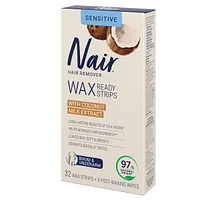 Bandes de cire prêtes à utiliser pour le bikini et les aisselles avec de l’extrait d’huile de lait de noix de coco