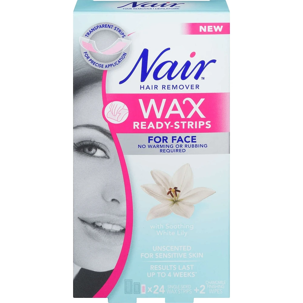 Wax Ready-Strips for Face, Unscented for Sensitive Skin with White Lily
