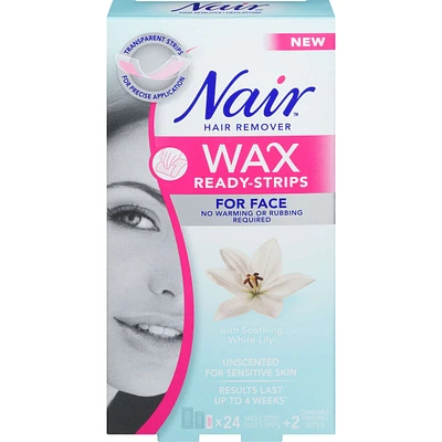 Wax Ready-Strips for Face, Unscented for Sensitive Skin with White Lily