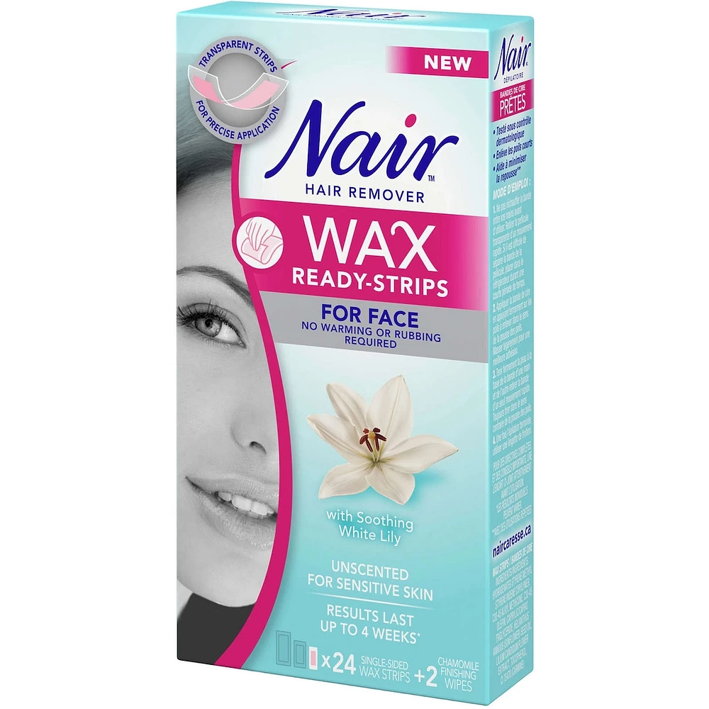 Wax Ready-Strips for Face, Unscented for Sensitive Skin with White Lily