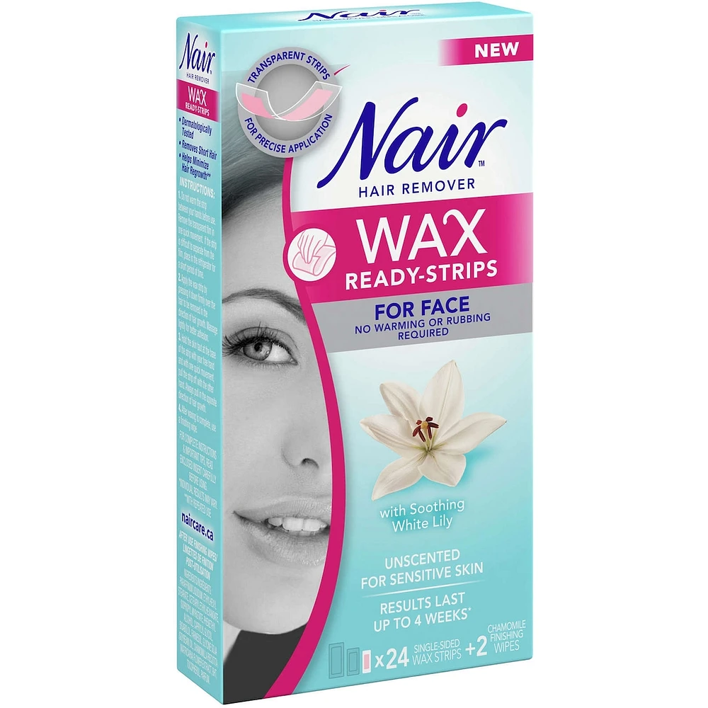 Wax Ready-Strips for Face, Unscented for Sensitive Skin with White Lily