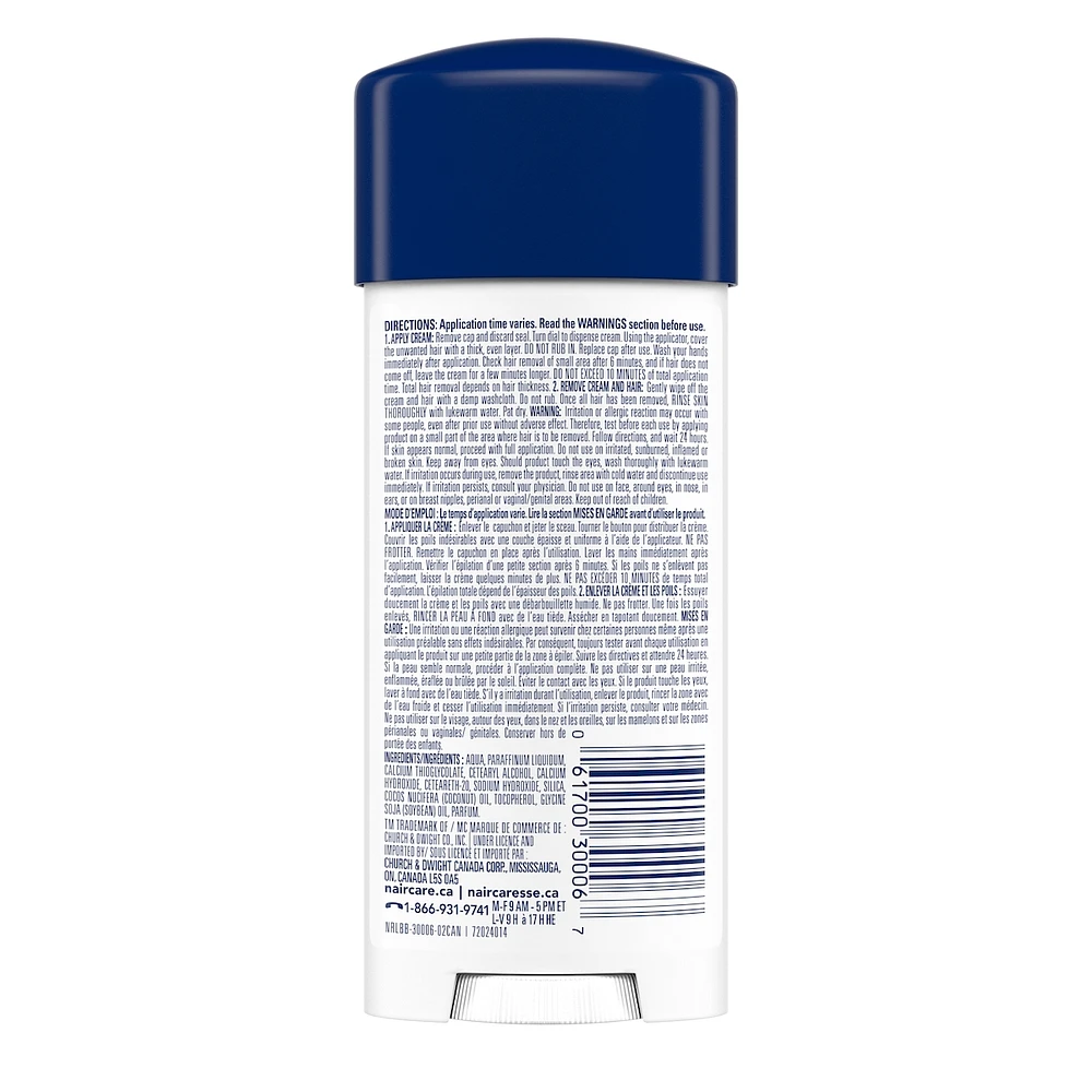 Dépilatoire Glides Away formule sensible pour le bikini, les bras et les aisselles avec de l’huile de noix de coco naturelle à 100 % plus de la vitamine E