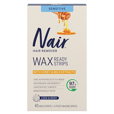 Bandes de cire prêtes à utiliser pour les jambes et le corps avec extraits de lait et de miel