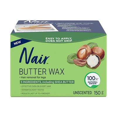 Nair Butter Wax for Legs, Unscented formula with Just 5 Ingredients, 150g