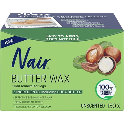 Nair Butter Wax for Legs, Unscented formula with Just 5 Ingredients, 150g