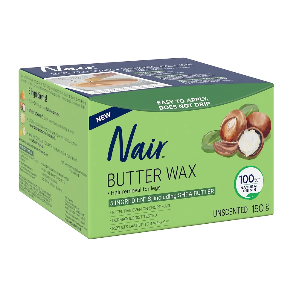 Beurre de cire Nair pour les jambes, formule non parfumée avec seulement 5 ingrédients, 150 g