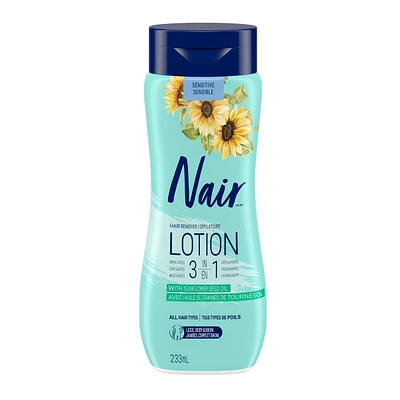 Nair 3-in-1 Hair Removal Lotion for Sensitive Skin with Sunflower Seed Oil and Green Tea Extract, 233 mL