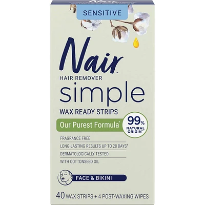 Nair Simple Wax Ready Strips with Cottonseed Oil Face & Bikini