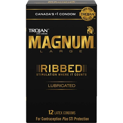 Condoms lubrifiés larges nervurés Magnum