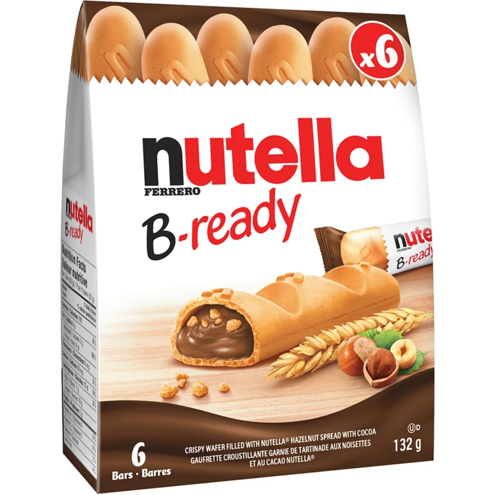 B-READY, Snack Bars, Crunchy wafer filled with delicious NUTELLA, 6 bars per pack
