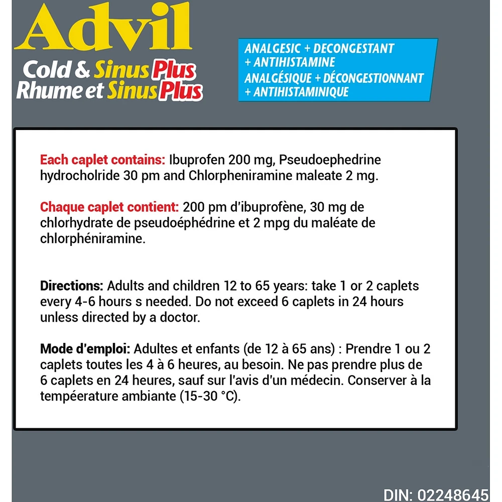 Cold & Sinus Plus Analgesic + Decongestant + Antihistamine 40 Caplets