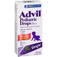 Advil Pediatric Drops for Infants for Fever and Pain Relief, Dye Free, Grape, 24 mL