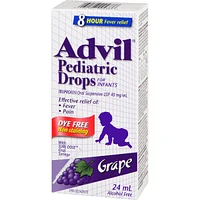 Advil Pediatric Drops for Infants for Fever and Pain Relief, Dye Free, Grape, 24 mL
