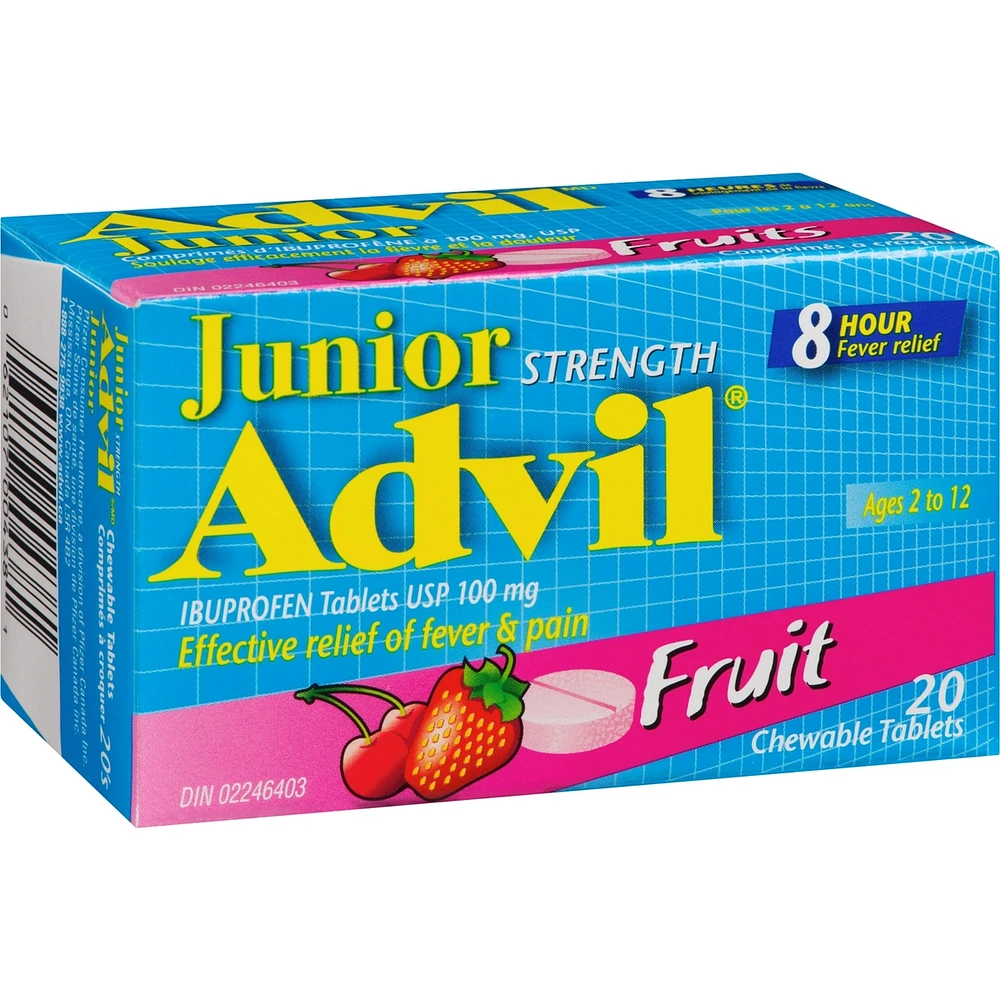 Junior Strength Advil Pain Reliever and Fever Reducer Ibuprofen Chewable Tablets, Fruit