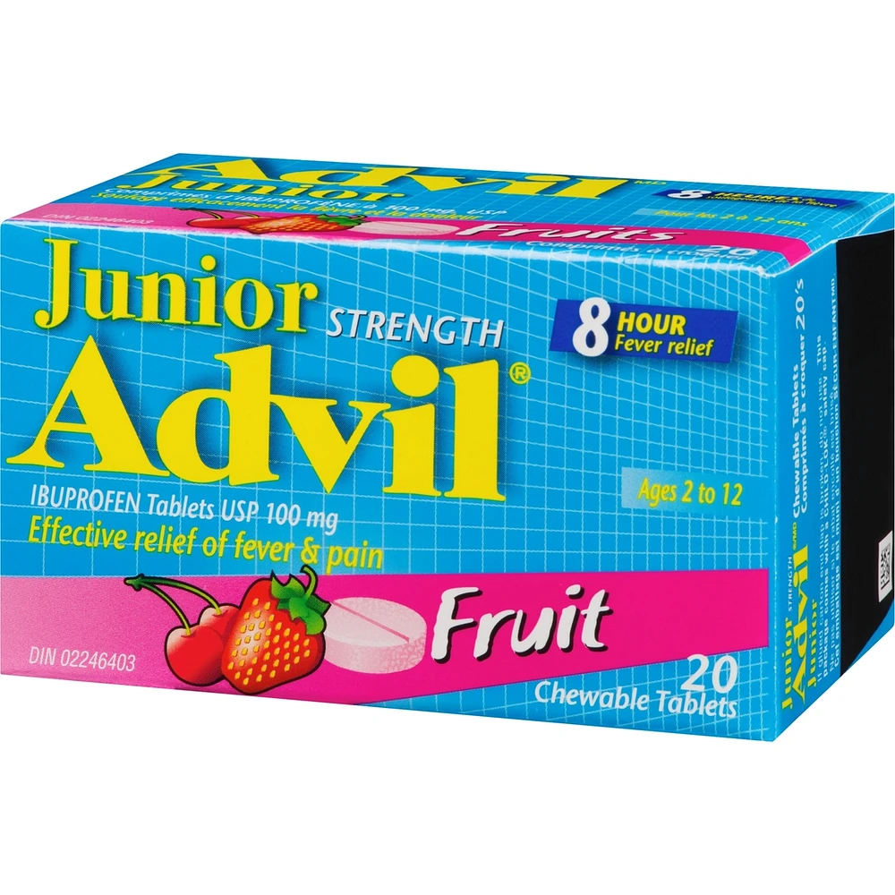 Junior Strength Advil Pain Reliever and Fever Reducer Ibuprofen Chewable Tablets, Fruit