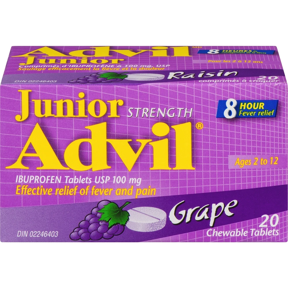 Junior Strength Advil Pain Reliever and Fever Reducer Ibuprofen Chewable Tablets, Grape