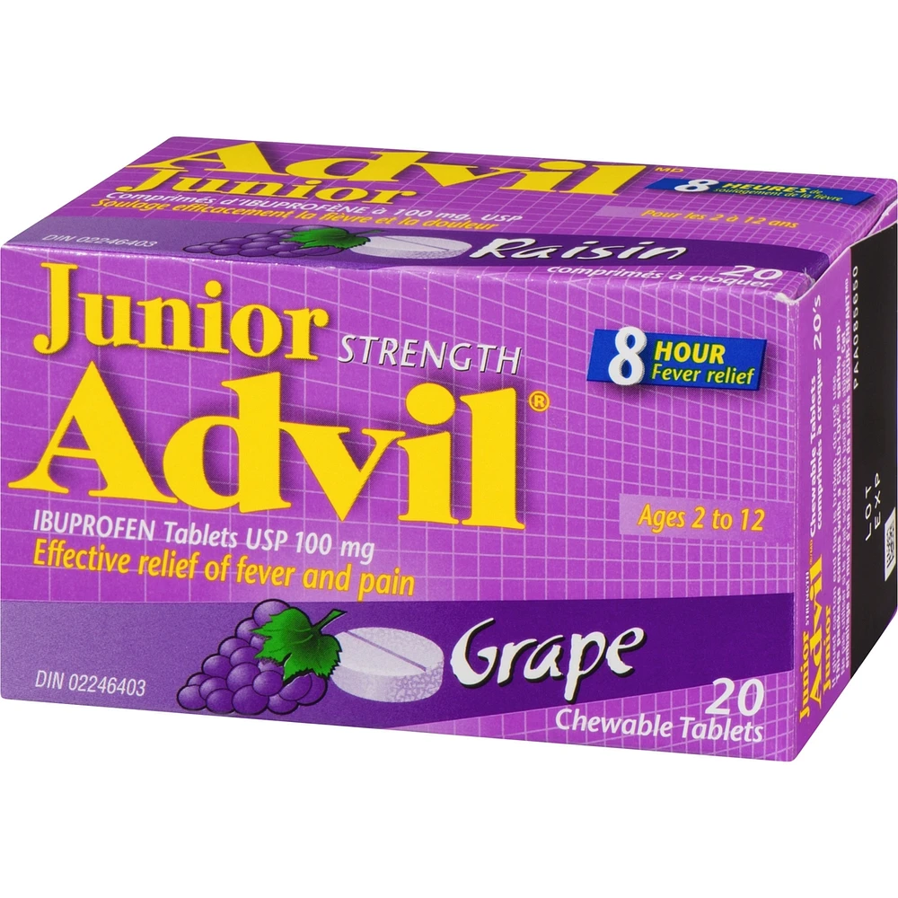 Junior Strength Advil Pain Reliever and Fever Reducer Ibuprofen Chewable Tablets, Grape