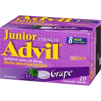 Junior Strength Advil Pain Reliever and Fever Reducer Ibuprofen Chewable Tablets, Grape