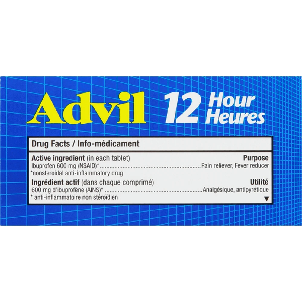 Advil 12 heures, pour un soulagement prolongé de la douleur, 600 mg d’ibuprofène