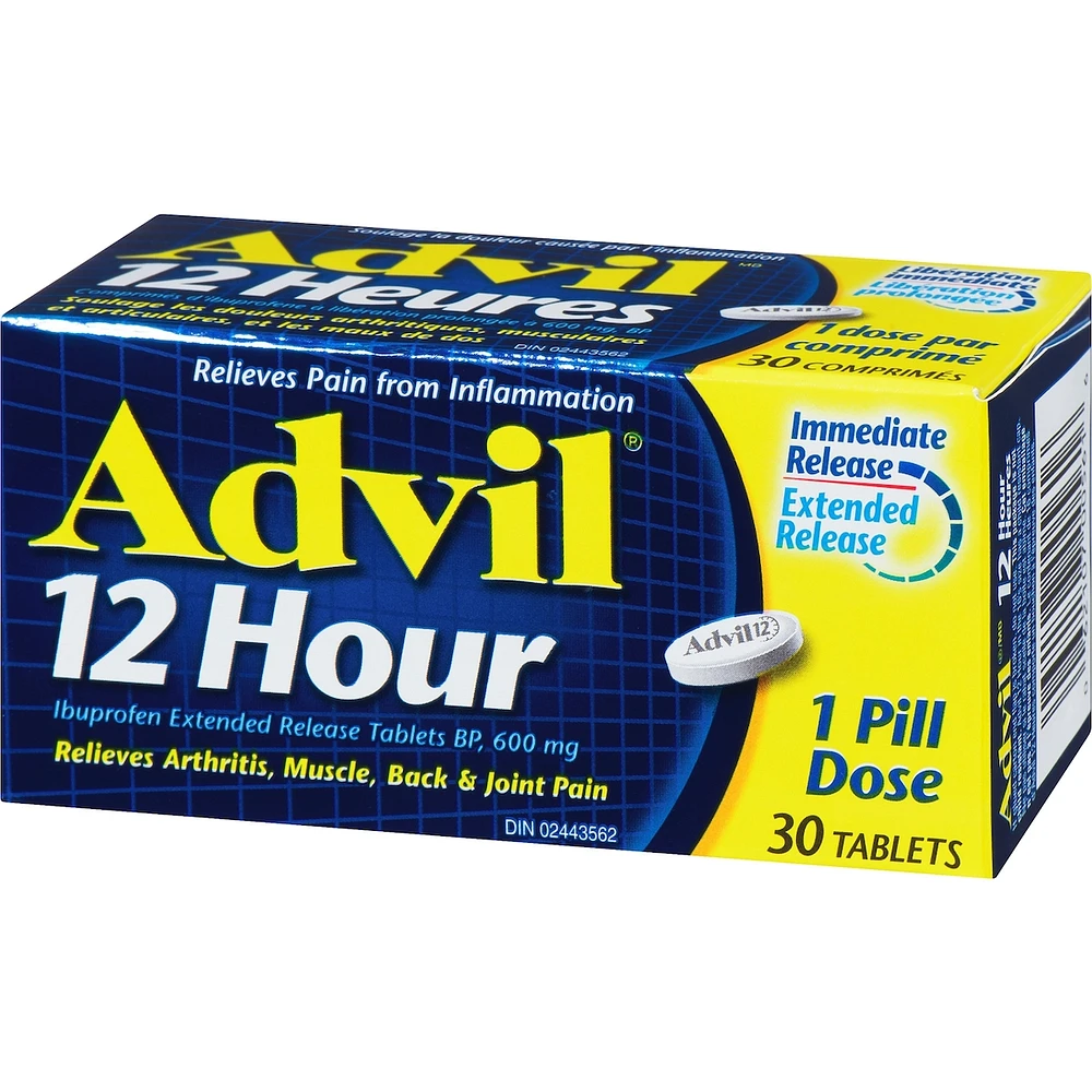 Advil 12 heures, pour un soulagement prolongé de la douleur, 600 mg d’ibuprofène