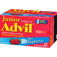 Junior Strength Advil Pain Reliever and Fever Reducer Ibuprofen Chewable Tablets, Blue Raspberry