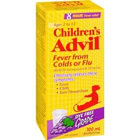 Advil pour Enfants Fièvre Due au Rhume ou à la Grippe Suspension Orale d'Ibuprofène à 100 mg/5 ml, USP Raisin 100 ml