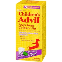 Advil pour Enfants Fièvre Due au Rhume ou à la Grippe Suspension Orale d'Ibuprofène à 100 mg/5 ml, USP Raisin 100 ml