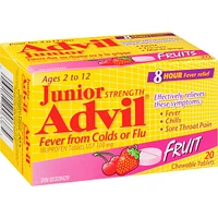 Junior Strength Advil Fever Relief from Colds or Flu Ibuprofen Chewable Tablets, Fruit, 20 Count