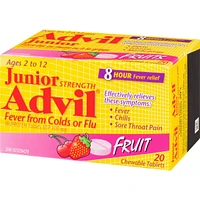 Junior Strength Advil Fever Relief from Colds or Flu Ibuprofen Chewable Tablets, Fruit, 20 Count