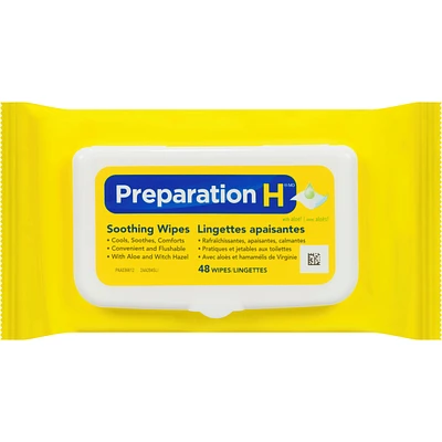 Preparation H® Soothing Wipes for Hemorrhoid Cleansing with Aloe and Witch Hazel, Flushable, 48-Count