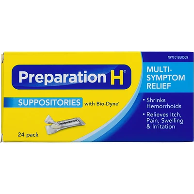 Preparation H® Multi-Symptom Hemorrhoid Treatment Suppositories with Bio-Dyne, 24-Count