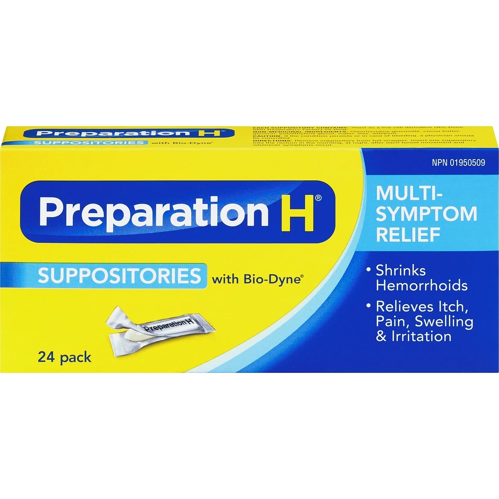 Preparation H® Multi-Symptom Hemorrhoid Treatment Suppositories with Bio-Dyne, 24-Count