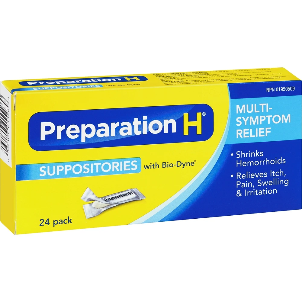 Preparation H® Multi-Symptom Hemorrhoid Treatment Suppositories with Bio-Dyne, 24-Count