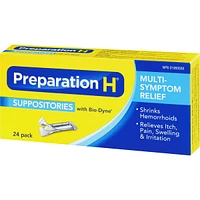 Preparation H® Multi-Symptom Hemorrhoid Treatment Suppositories with Bio-Dyne, 24-Count