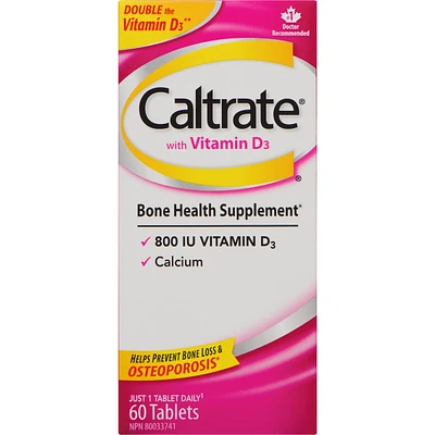 Caltrate Calcium & Vitamin D3 Bone Health Supplement Tablets, 60 Count