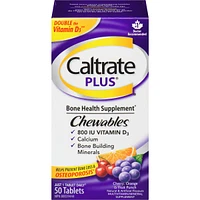 Caltrate Plus Chewables Calcium & Vitamin D3 Bone Health Supplement Tablets, 50 Count
