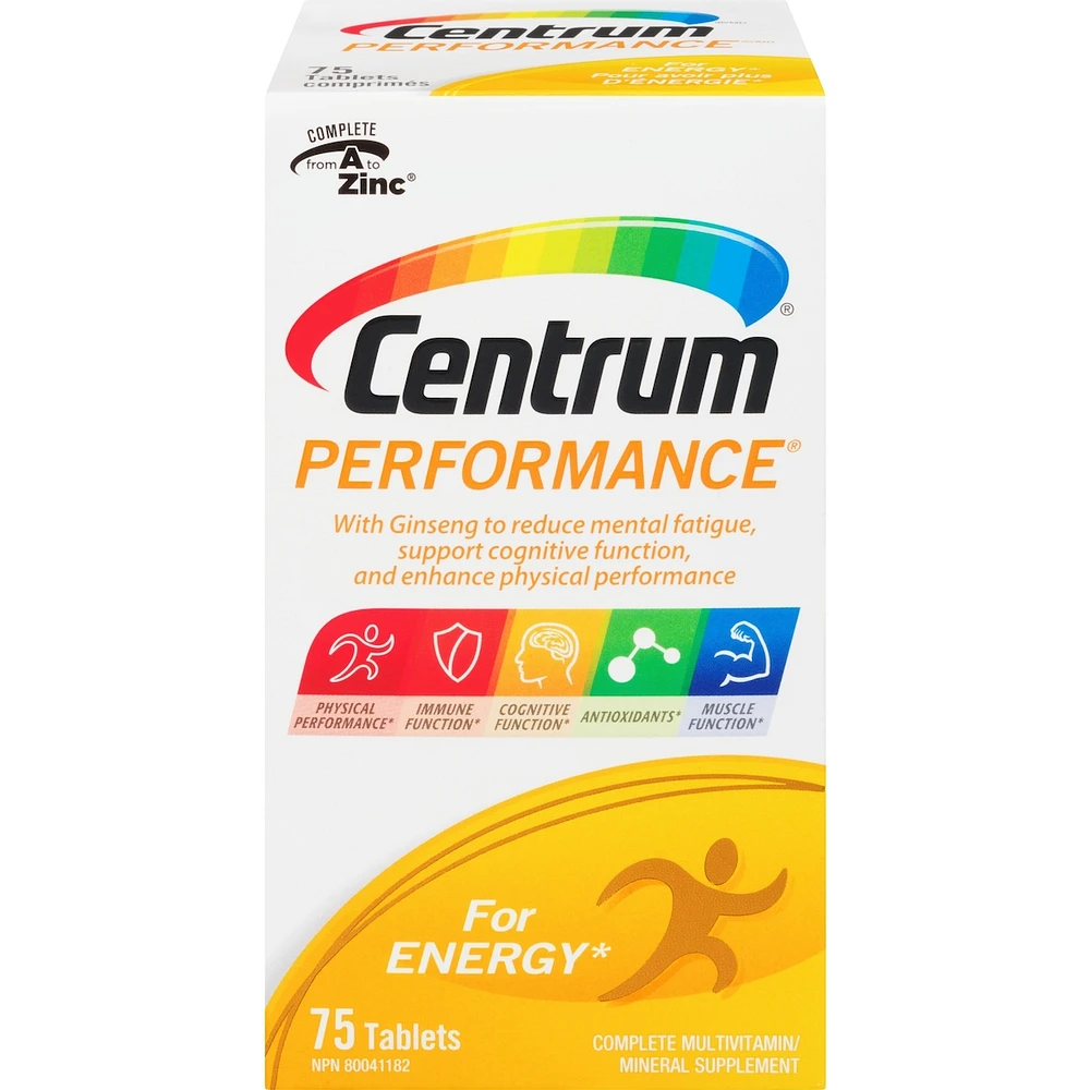 Centrum Performance Multivitamin and Multimineral Supplement Tablets with Ginseng, 75 Count