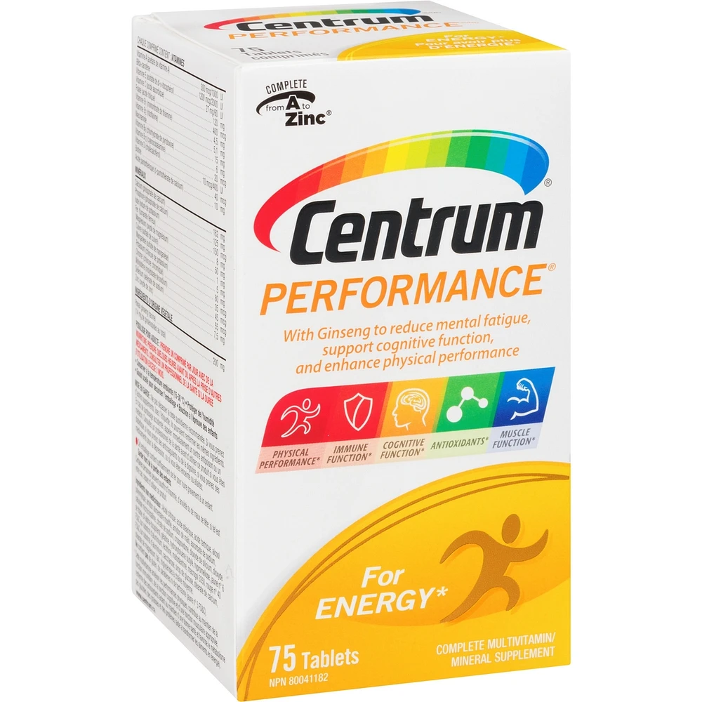 Centrum Performance Multivitamin and Multimineral Supplement Tablets with Ginseng, 75 Count