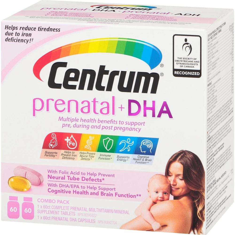 Centrum Prenatal+DHA Multivitamin Supplement with DHA/EPA Omega 3 Combo Pack, 120 Total Count