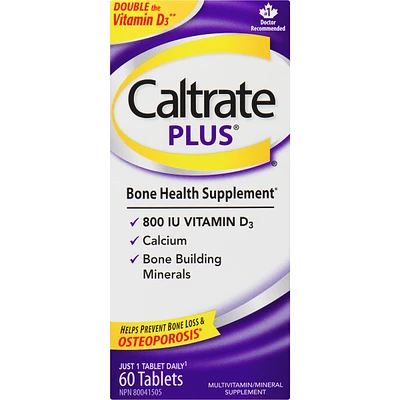 Caltrate Plus Calcium & Vitamin D3 Bone Health Supplement Tablets, 60 Count