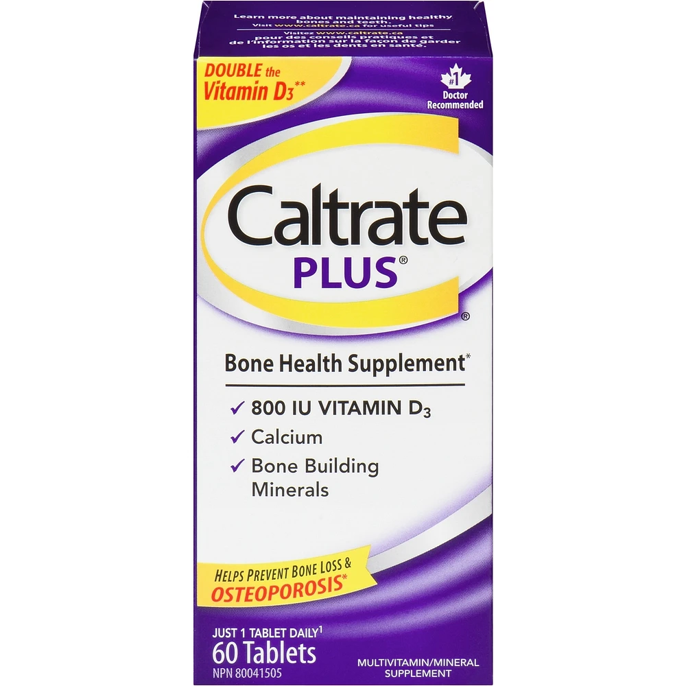 Caltrate Plus Calcium & Vitamin D3 Bone Health Supplement Tablets, 60 Count