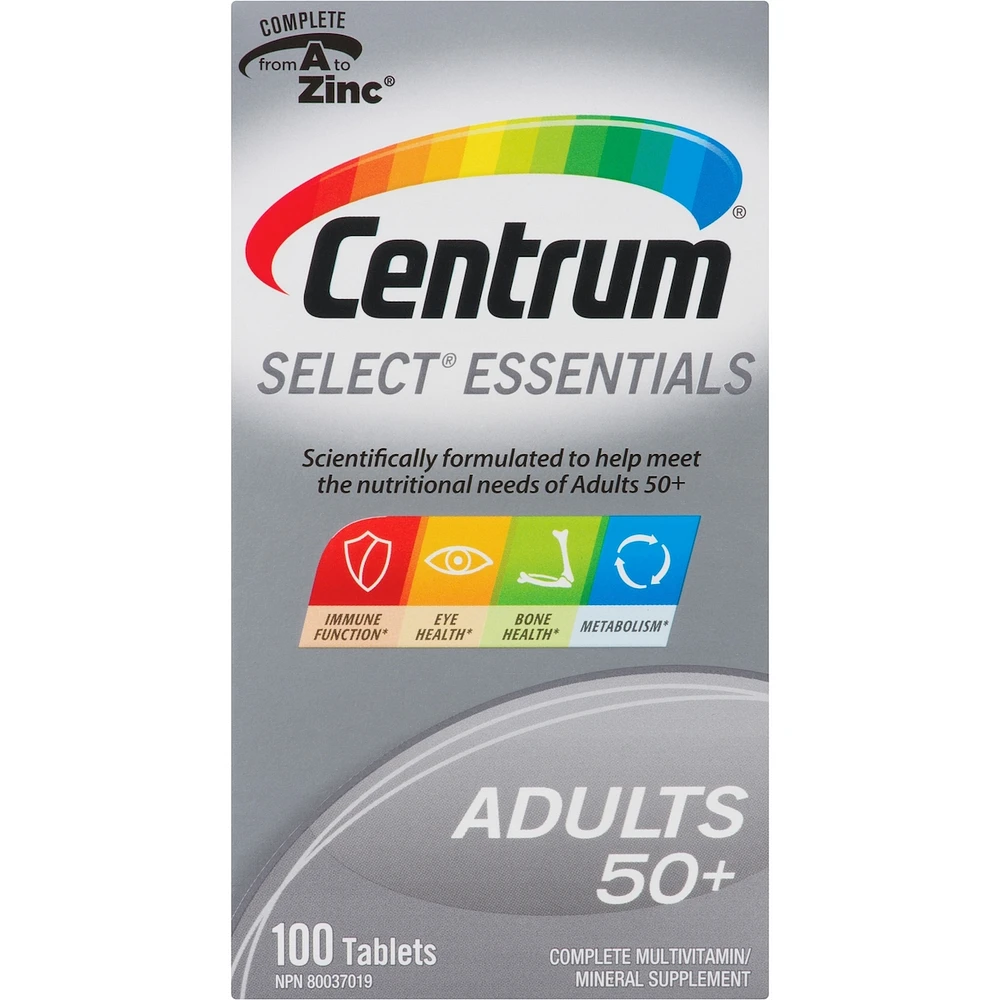 Centrum Select Essentiels 50+, un supplément complet de vitamines et de minéraux