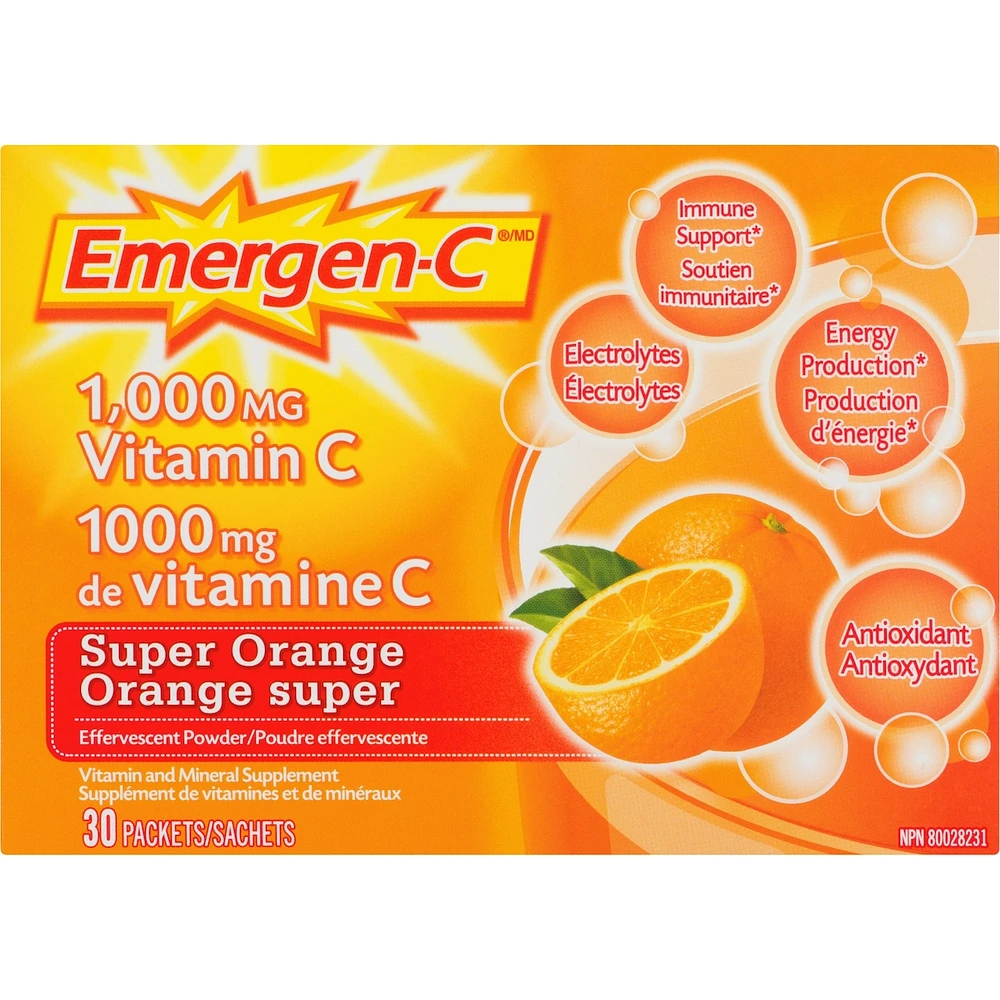 Emergen-C Vitamin C & Mineral Supplement Fizzy Drink Mix, Super Orange