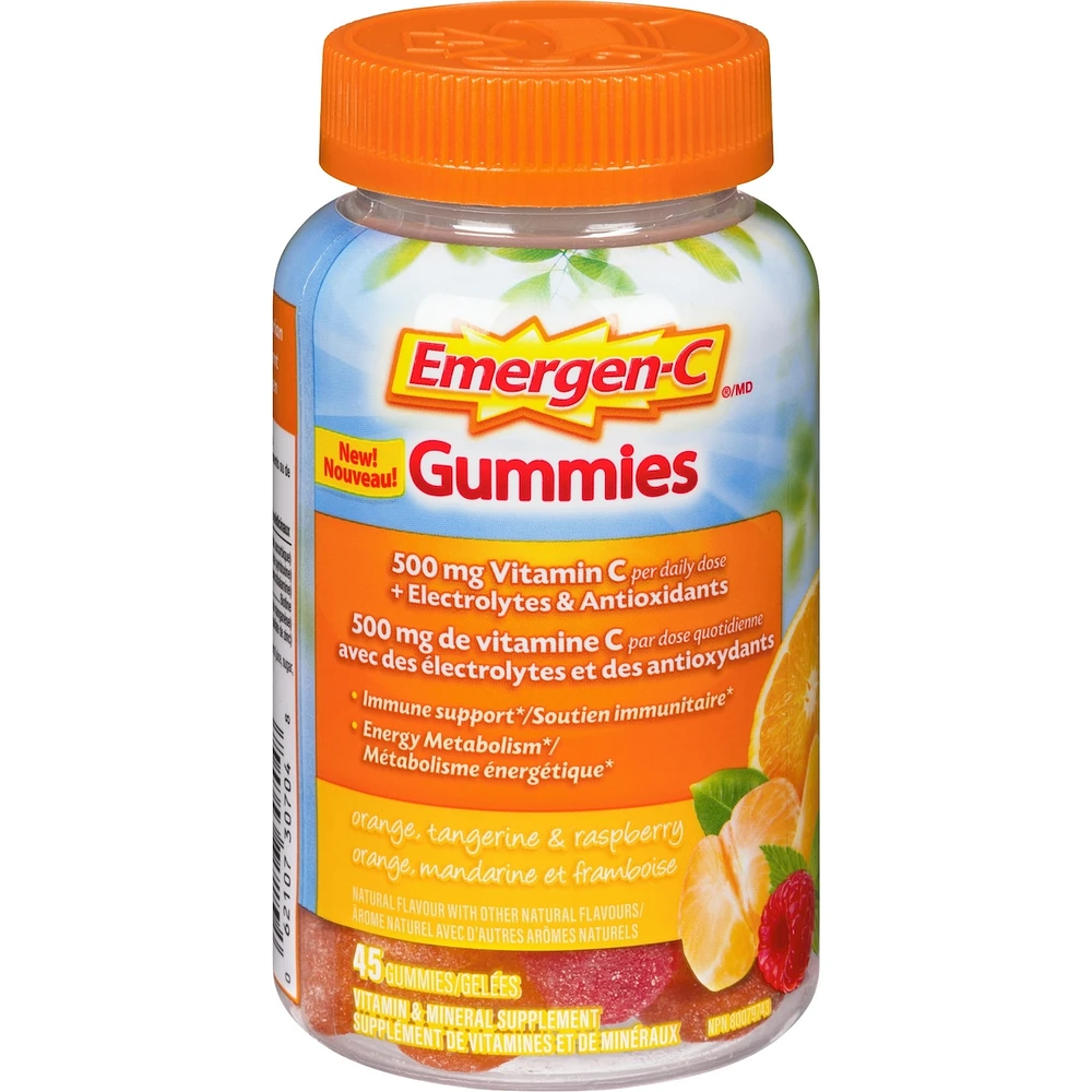 Emergen-C Gummies 500mg Vitamin C Supplement, Orange, Tangerine & Raspberry Flavours