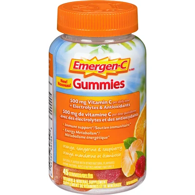 Emergen-C Gummies 500mg Vitamin C Supplement, Orange, Tangerine & Raspberry Flavours