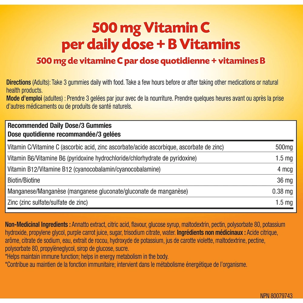 Emergen-C Gummies 500mg Vitamin C Supplement, Orange, Tangerine & Raspberry Flavours