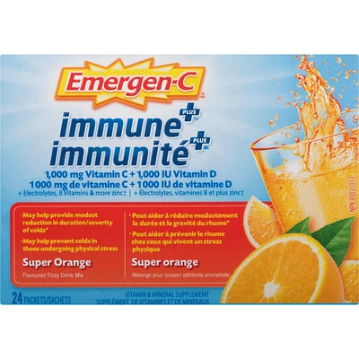 Emergen-C Immune+ Vitamin C & Mineral Supplement Fizzy Drink Mix, Super Orange