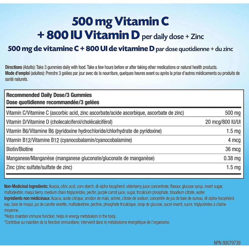 Immune+ Gummies 500mg Vitamin C and Multivitamin Supplement, Elderberry Flavour